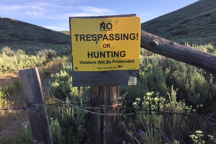 A no trespassing sign on the south side of Packer Butte.
