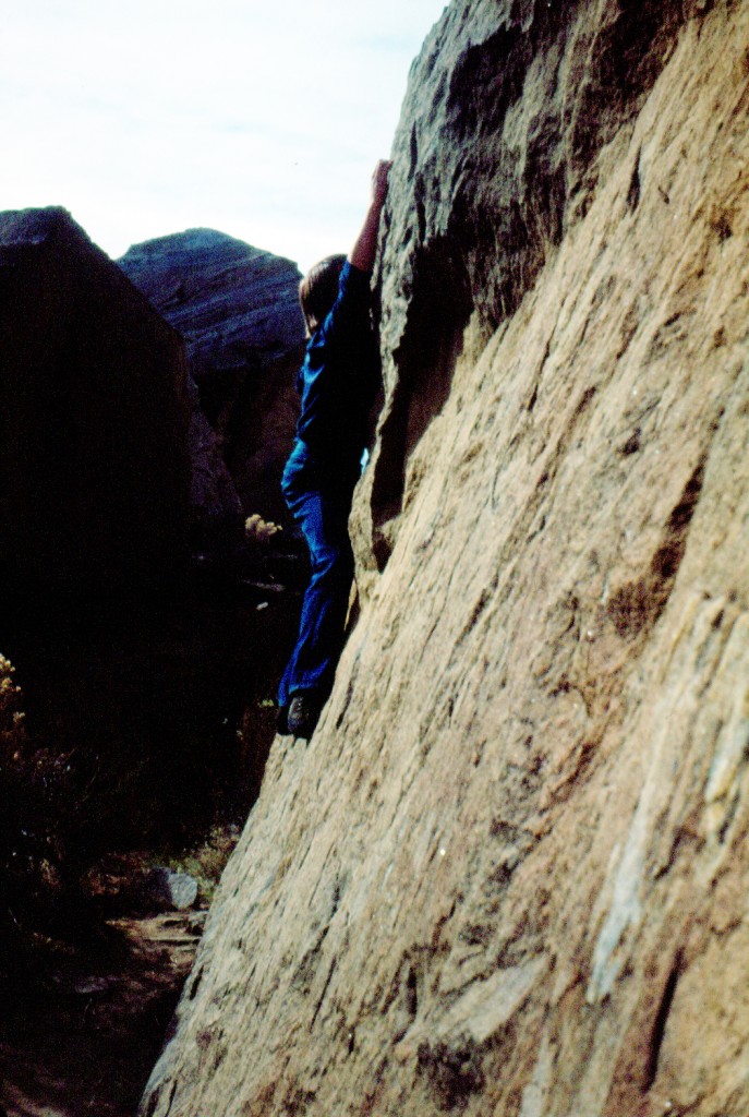 Bob stretching through the crux moves. Mike Weber Photo