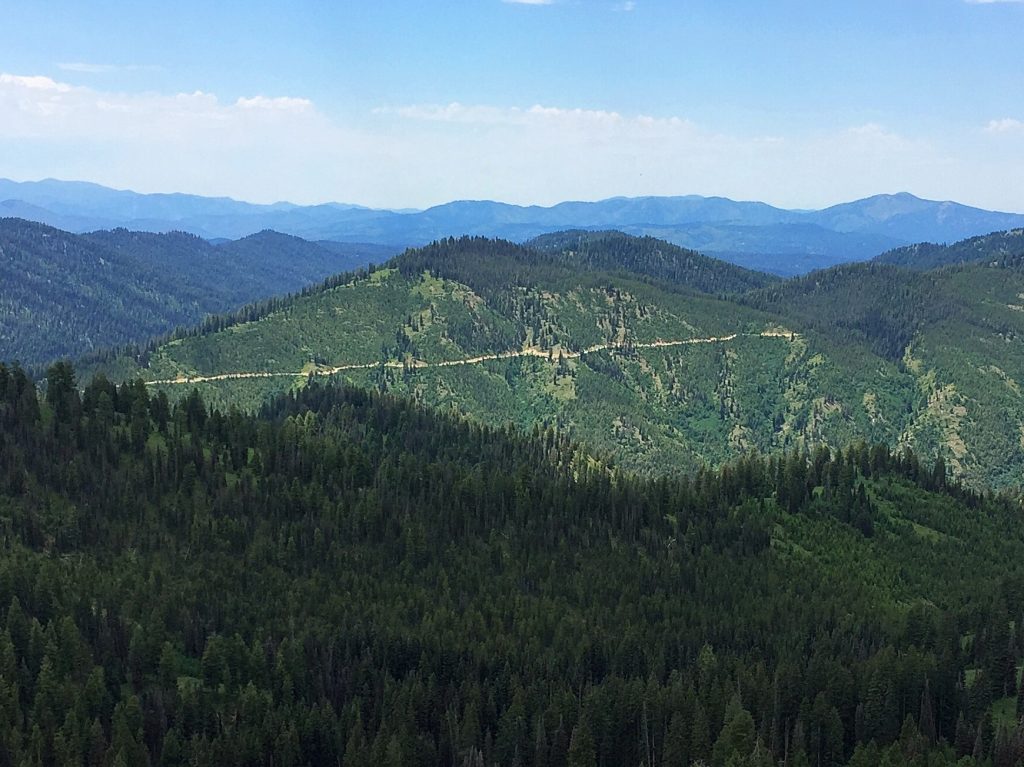 Peak 7561 viewed from Jackson Peak. The ridge on the left starts at the FS-312 junction with the Jackson Peak road. This ridge is an alternative route. My route is out of view on the right side of the photo.