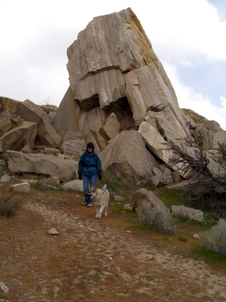 Carol Boyles and Bob's beloved dog, Brit, at the quarry. Bob relates that "in 1963 he watched his brother do the first climb I ever witnessed at Tablerock on the big rock that stands behind us. He took off his shoes, climbed it barefoot, did a handstand on top, and then climbed back down." Bob Boyles Photo 