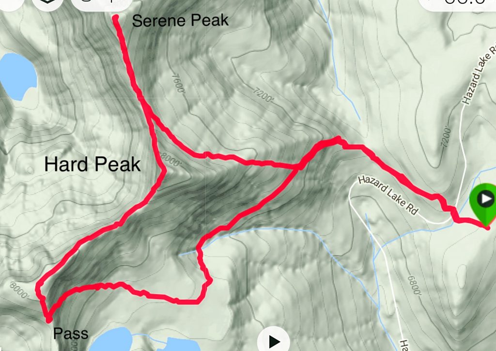 My GPS track for Hard and Serene Peaks.