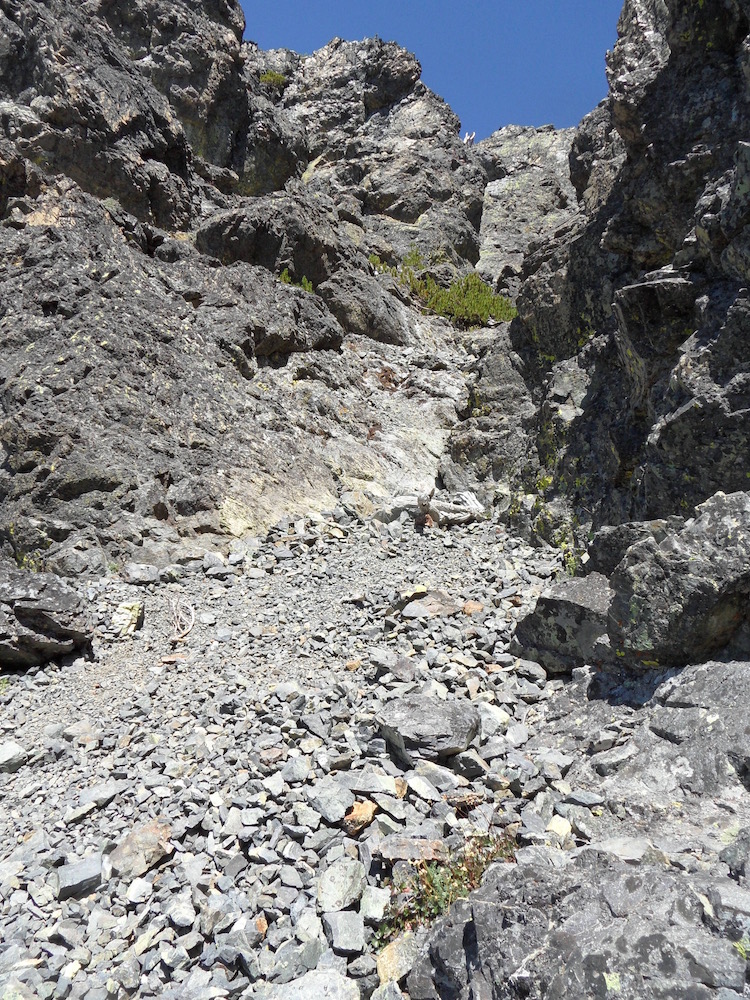 Looking up the gully did not look promising but the rock turned out to be climbable with good holds and solid rock.