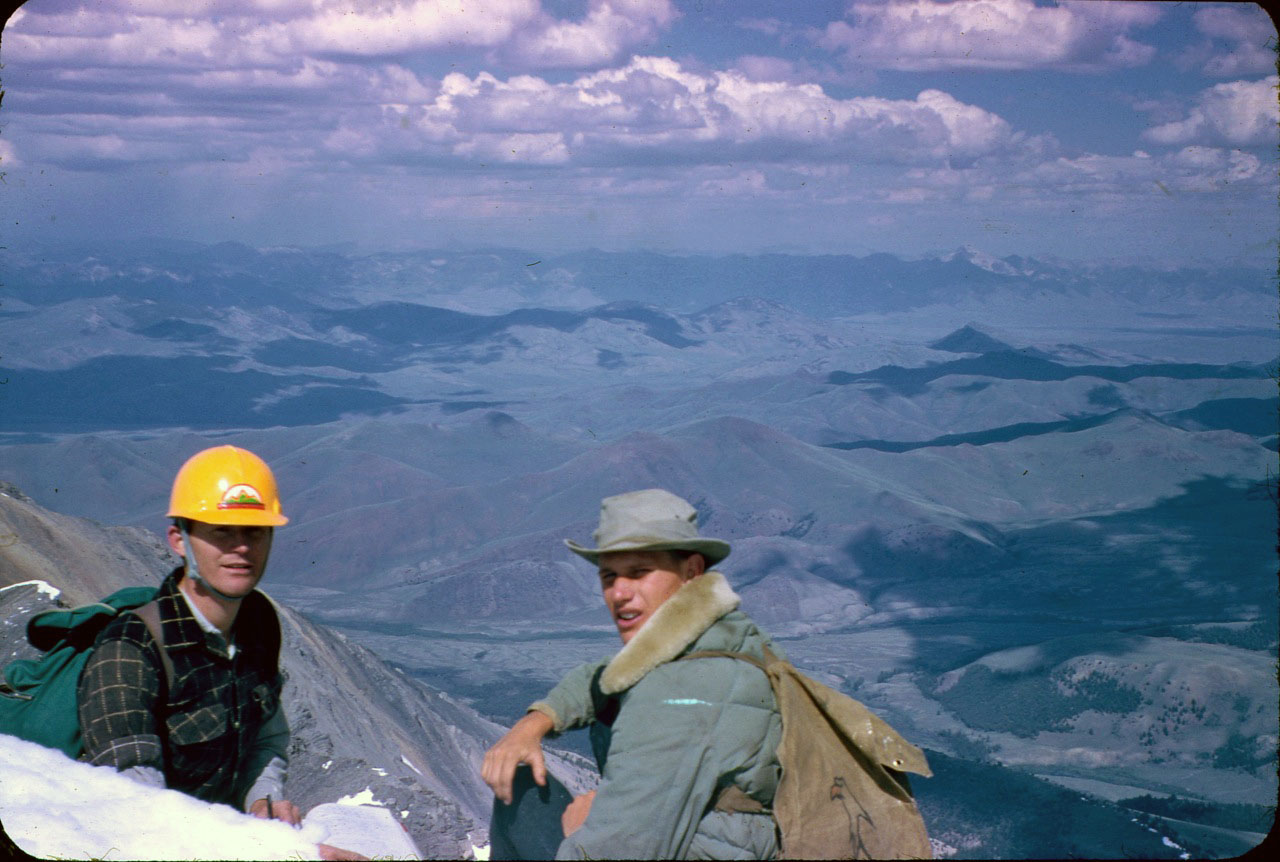 Lyman and Wayne on the summit of Mount Borah. Lyman Dye Collection