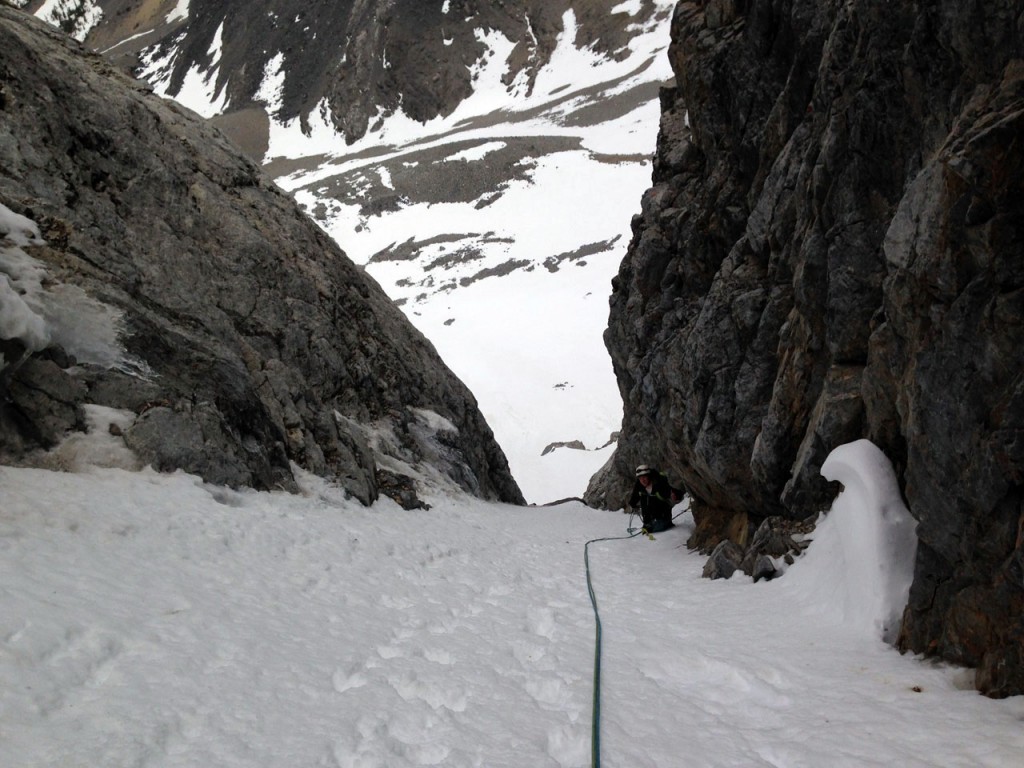 Kevin on belay above the crux pitch on Psycho Therapy. Photo - Cory Harelson