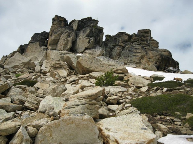 The summit crags from below. Dan Saxton Photo 