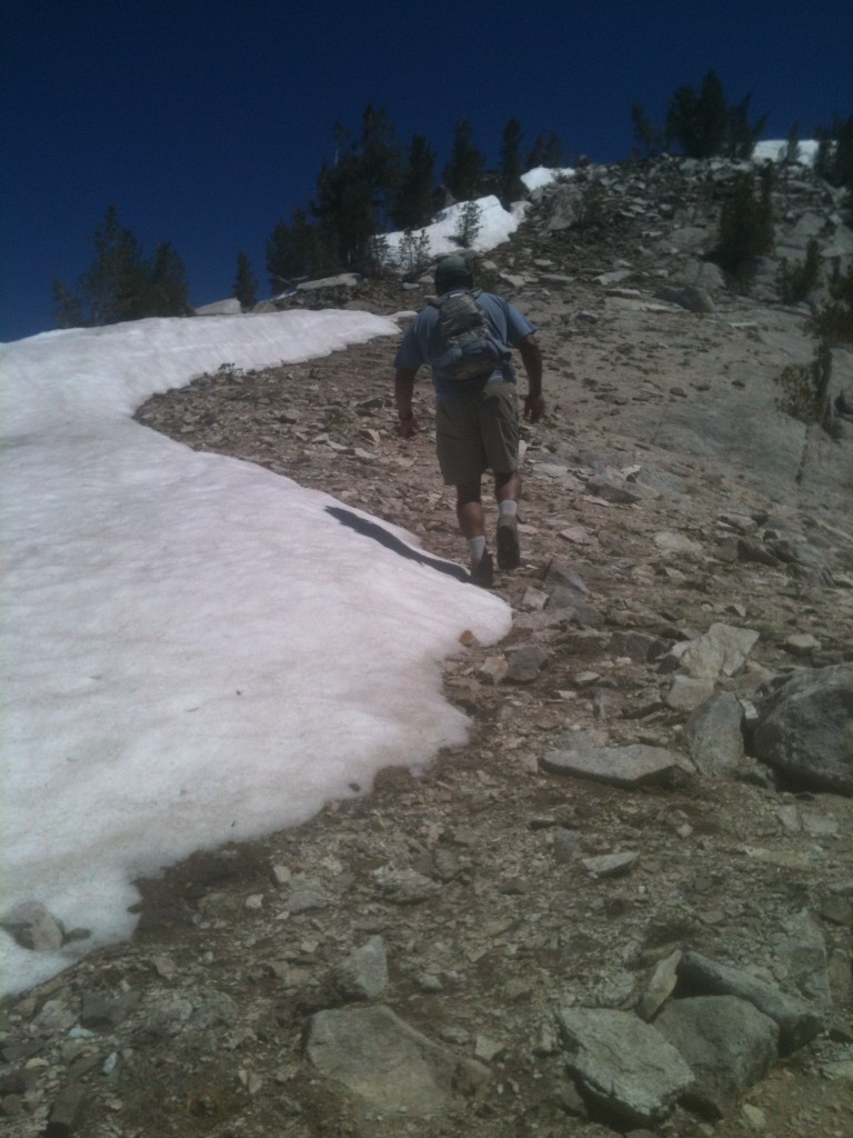 The west ridge route is steep but for the most part the footing is good. The lower section of the route burned recently.