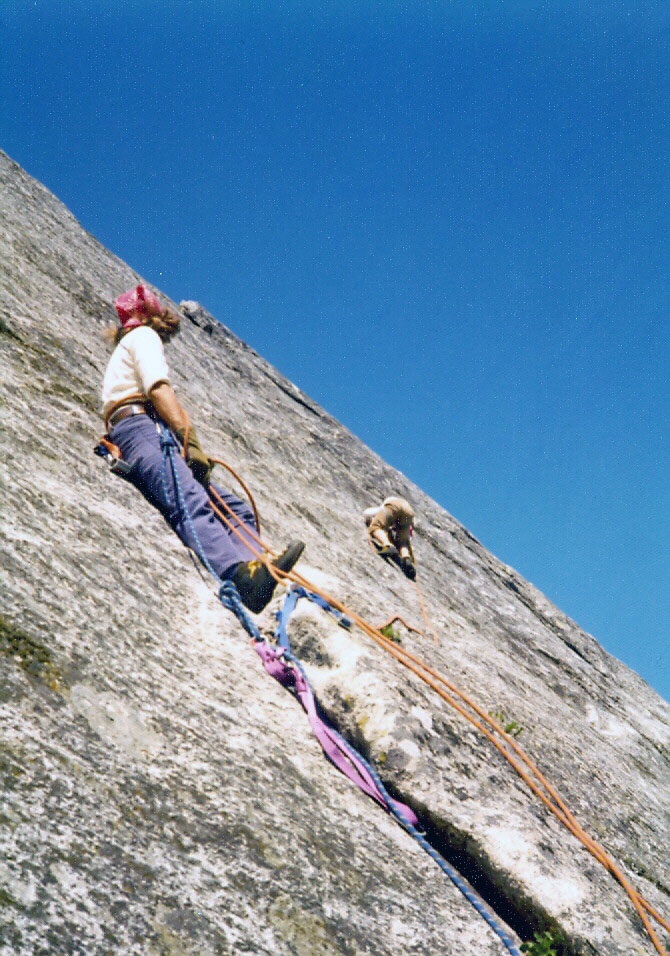 Mike Weber on belay and Frank Florence on lead. Slick Rock. Bob Boyles Photo