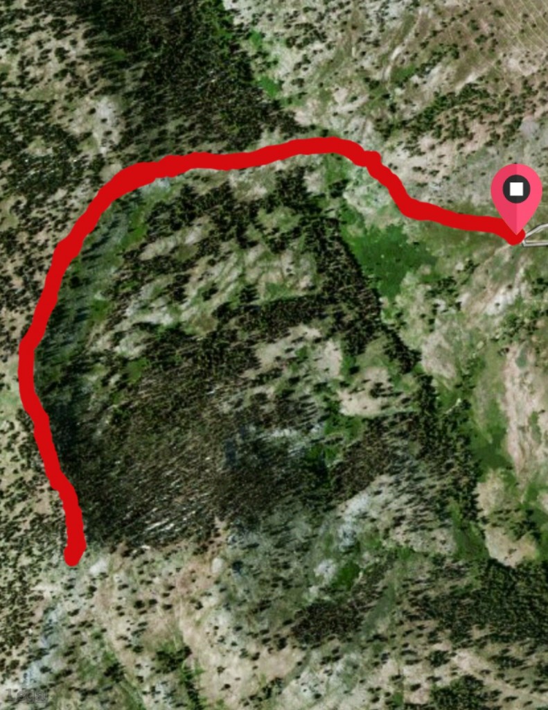 Here is a satellite view of the 3.0 mile round trip,route over to the summit from the road.