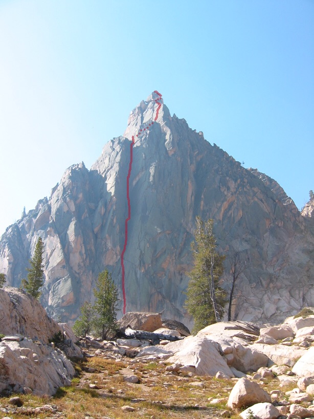 This photo by John Platt shows the open book route. Check out John's TR for the definitive beta on the climb and many more photos.