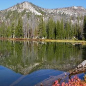 In the picture across the lake, Pk. 9,334 is on the right. The route follows the left skyline over Pt. 8,960+. Judi Steciak Photo