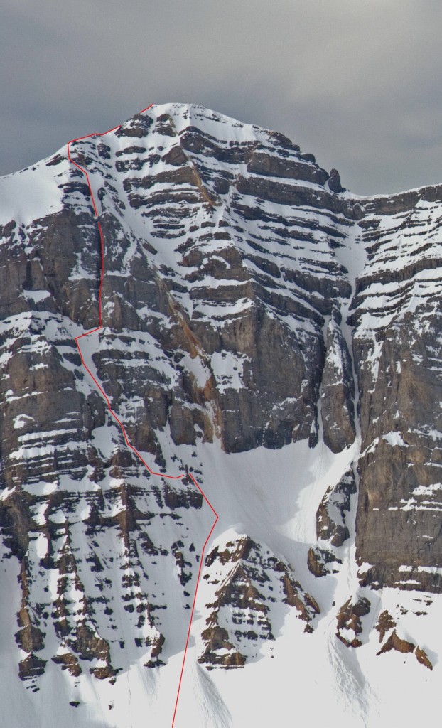 North Face of Mt Breitenbach showing the Grand Chockstone Route. Photo - Wes Collins