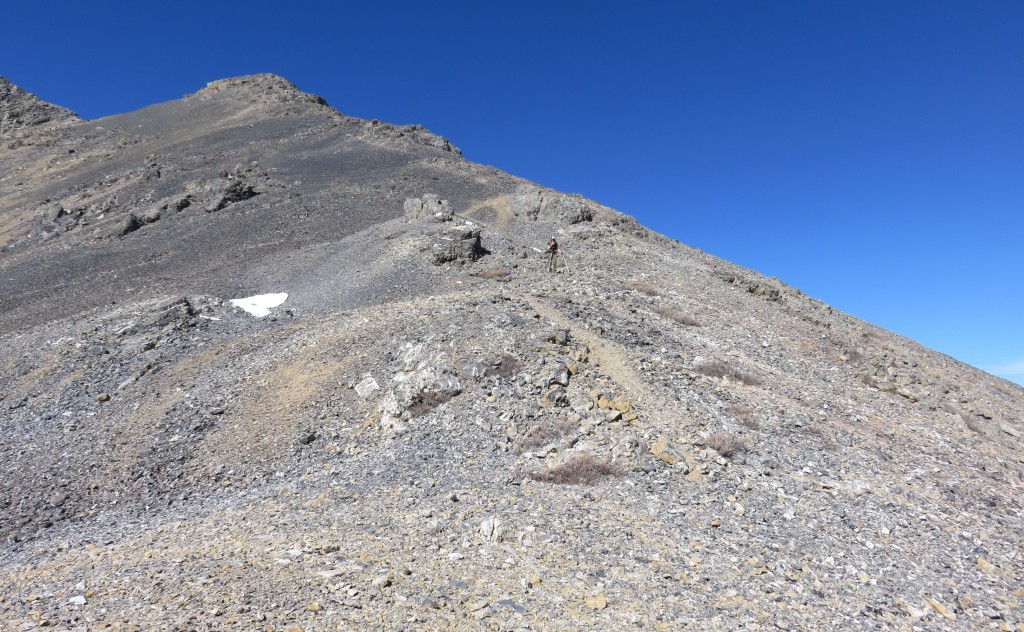 The ridge is a talus slog in its mid-section. Photo - Dan Paulson
