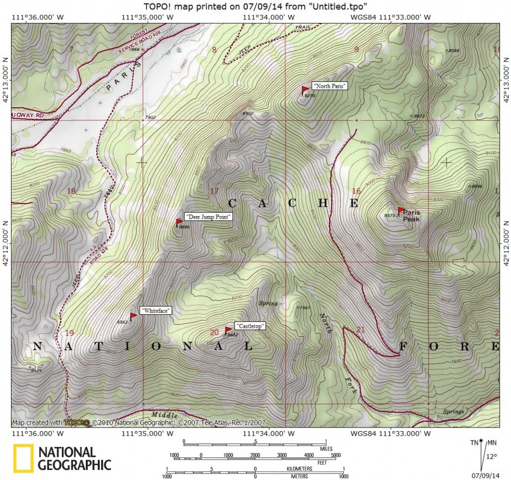 Map of Peaks in the northern reaches of the Bear River Range. Map by Matt Durrant