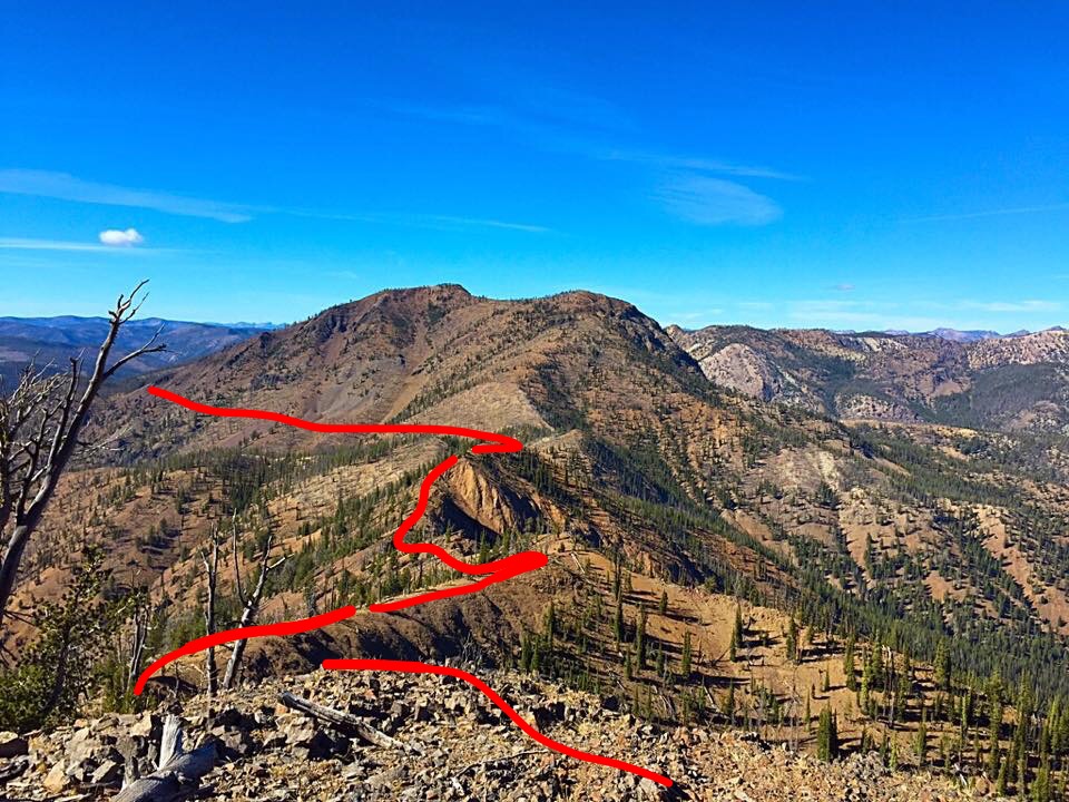 The approximate line of our hike showing much of the ridge walk and the traverse across Murphy Peak.