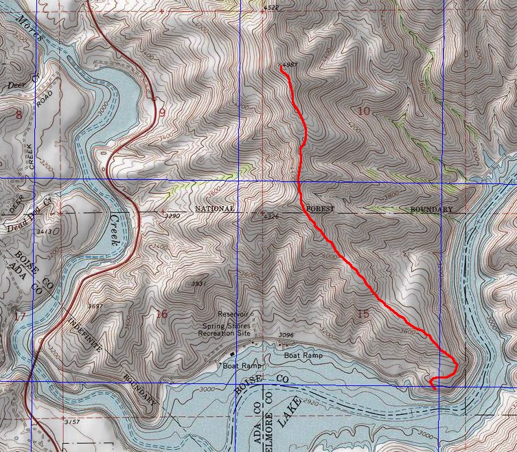 John Platt's map showing the most popular and recommended route on the peak. This route is not in the book.