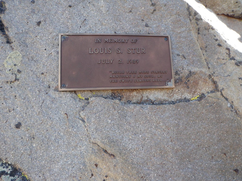 A memorial to Louis Stur on Mount Ebert. Louis died in a fall on the peak. Ralph Shelton Photo