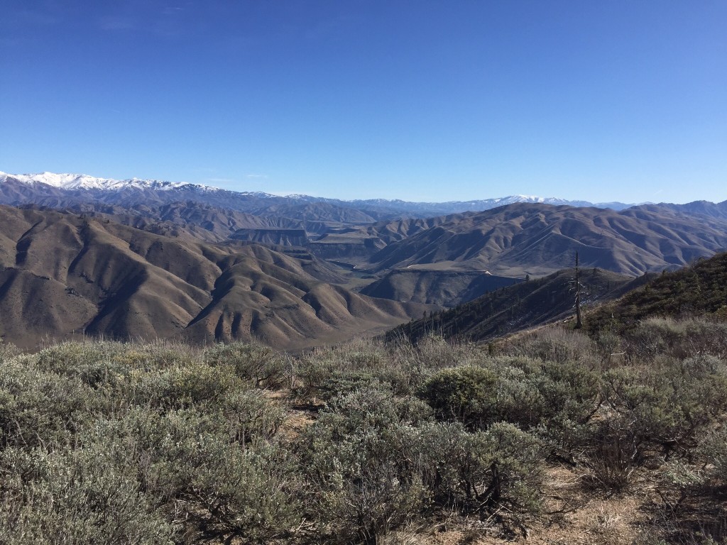 The views from the summit are big in every direction but the view into the South Fork Boise River Canyon is the view of the day.