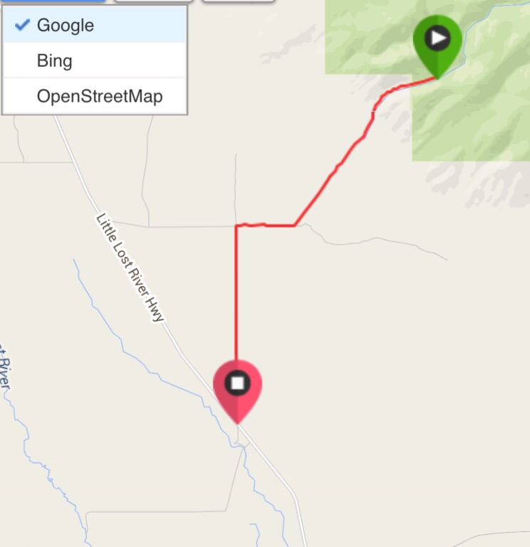 This is Dan's GPS track for the approach. Note that road leading across private ground is a county road and open to the public despite the fact that you will pass under a large sign for the ranch you are driving through. Also, the road coming in from the west is a county road and works if you are driving down from the north.