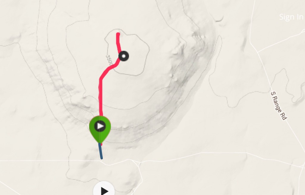 This is my GPS track (red). This map does not show the roads leading to the summit from the north and northeast which are better roads than I followed. The blue line shows a road I found lowed to my starting point. It was rough with one one big dust bog. I would not drive it again.