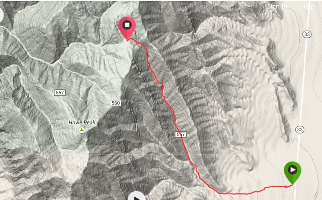This GPS track shows the the access to the high saddle between Jumpoff and Howe Peaks.
