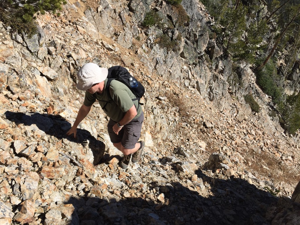 Dave Pahlas just below the Crux. This is a steep route.