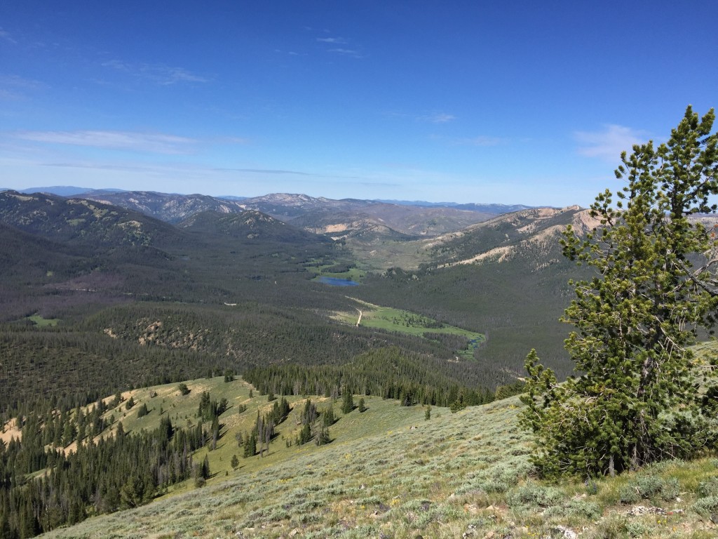 There is a lot to see from the summit including the Salmon River Mountains to the north and west, the Sawtooth Mountains to the east and south and the White Cloud Peaks to the east. This shot looks back down the southwest ridge.