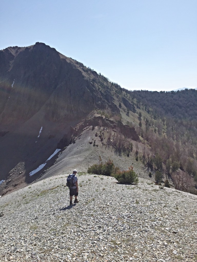 Approaching Peak 10350's west ridge.