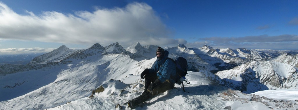 Winter panorama of the central Pioneers from the summit of The Box. Matt Durrant Photo.