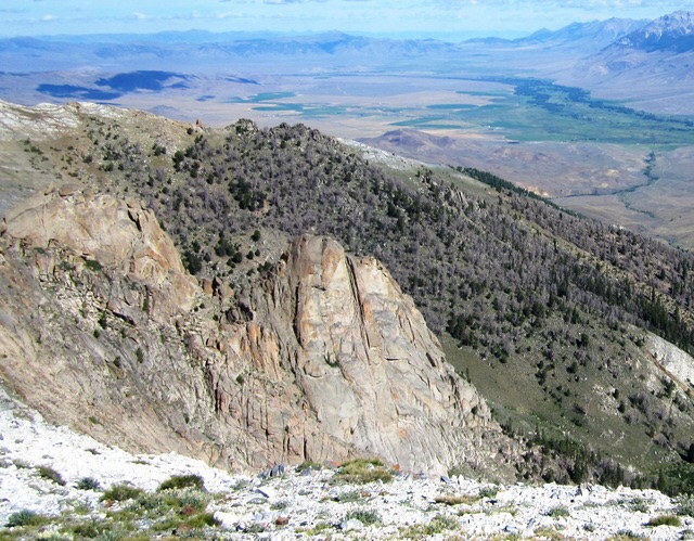  I had hiked up White Knob Peak from Mammoth Canyon (from the south) a couple weeks ago. A short walk north from the summit gives a view of the south side of the largest tower in upper East Fork Navarre Cr. Ray Brooks Photo 