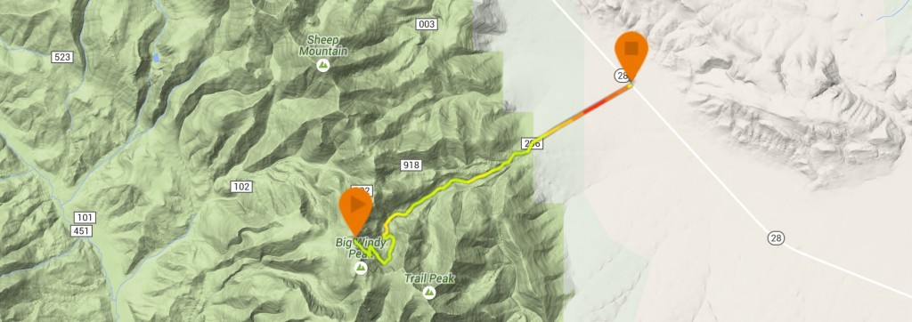 I recommend taking the Spring Mountain Canyon Road over the Quartzite Canyon Road based on my experience. Larry Prescott prepared this GPS Track of the,route,which will take you to the summit in 6.75 miles with 