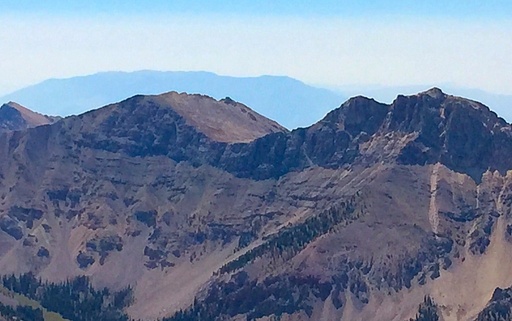 Peak 10965, left, and Nicholson Peak, right from the Riddler.