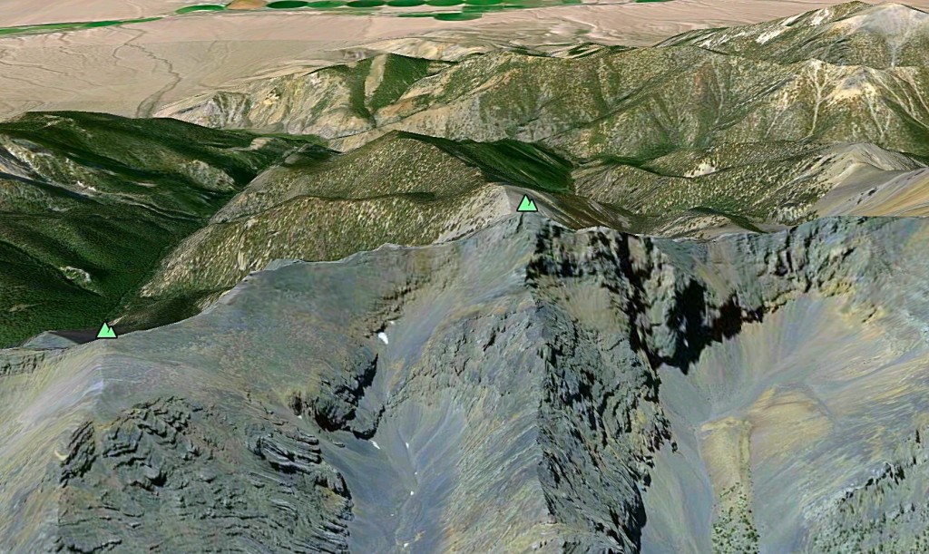 A Google Earth image showing the southeast face.