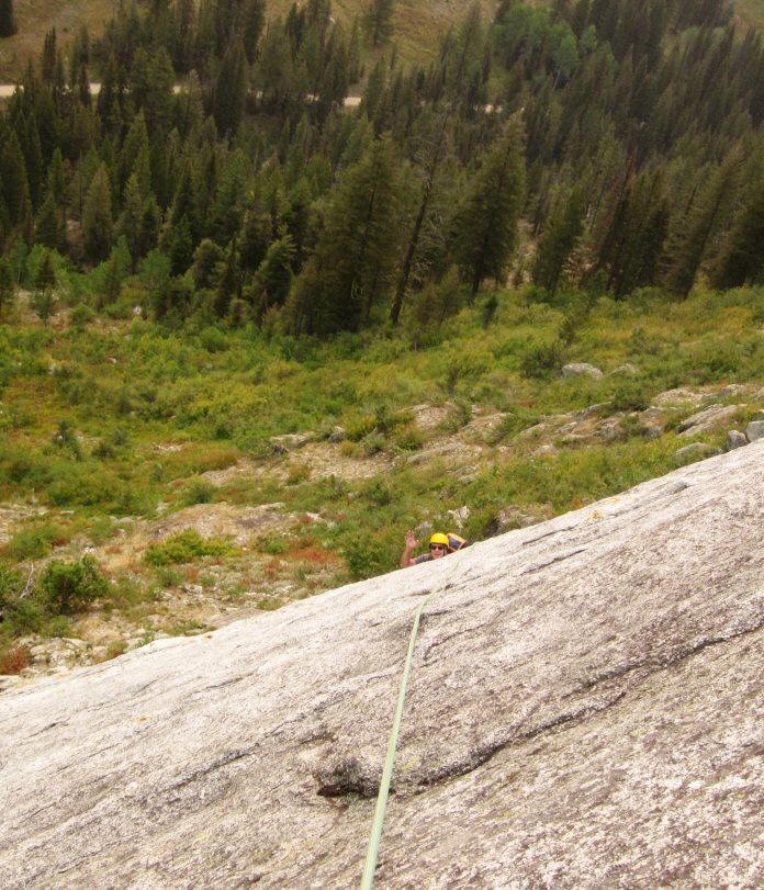 Mark on the run-out section to the bolt belay at the end of the first Pitch. Ray Brooks Photo 