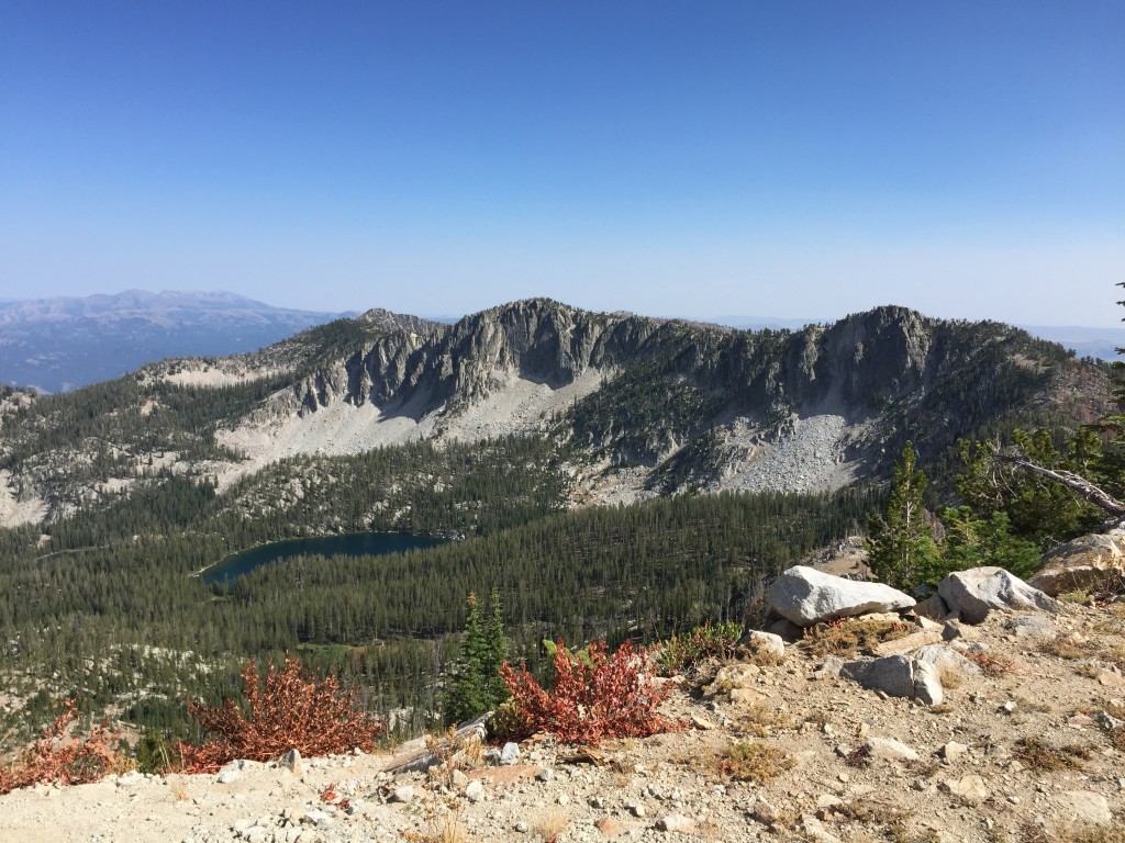 Peak 9140 has a steep northern exposure which quickly drops down to a beautiful lake basin. The highest summit is on the left.