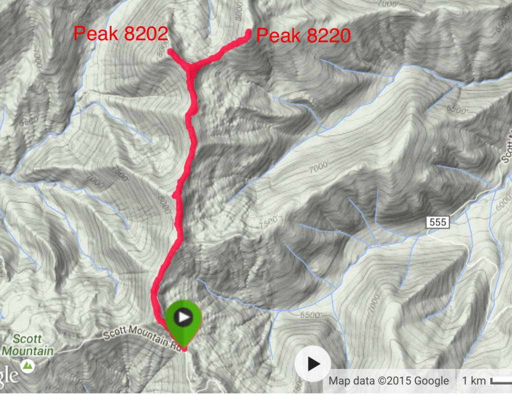 My GPS track for Peaks 8220 and 8202.