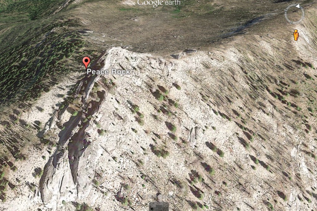 A Google Earth image of Peace Rock.