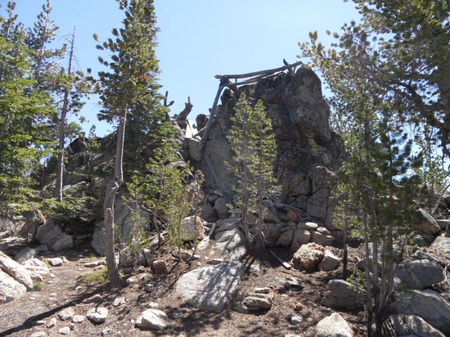 The remains of a fire lookout crown the peas highest point