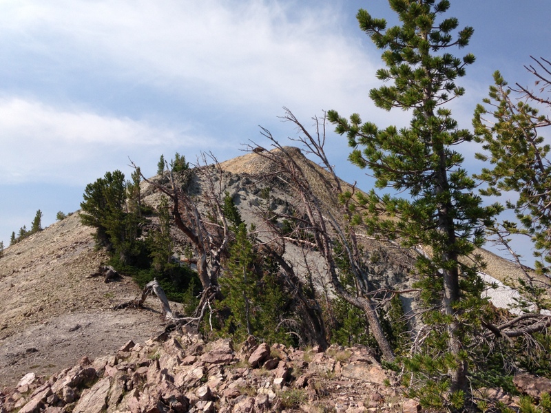 The view of the summit from the last saddle to the north.