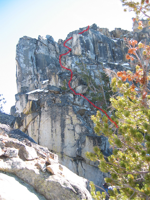 The Class 3/4 crux on the peak's summit Block. John Platt Photo